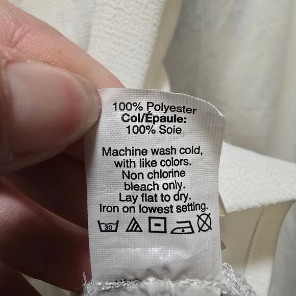 Madewell white textured button-down back short sleeve top poly/silk slits - Picture 11 of 11